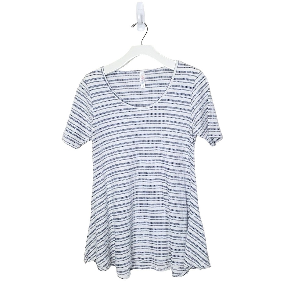 LuLaRoe Women Nautical Coastal Short Sleeve Striped Ribbed Shirt XS Top Blue